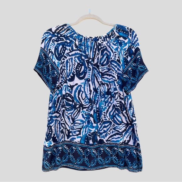 Lucky Brand Flowy Winter Blue & White Peasant-Style Top Size M - Picture 6 of 6